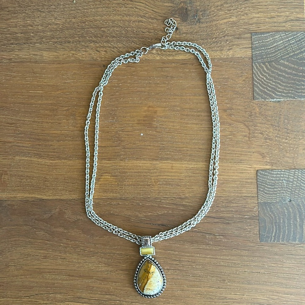 Double strand Necklace with Stone Pendant
